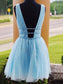 Sleeveless Tulle V-neck Beading A-Line/Princess Short/Mini Homecoming Dresses