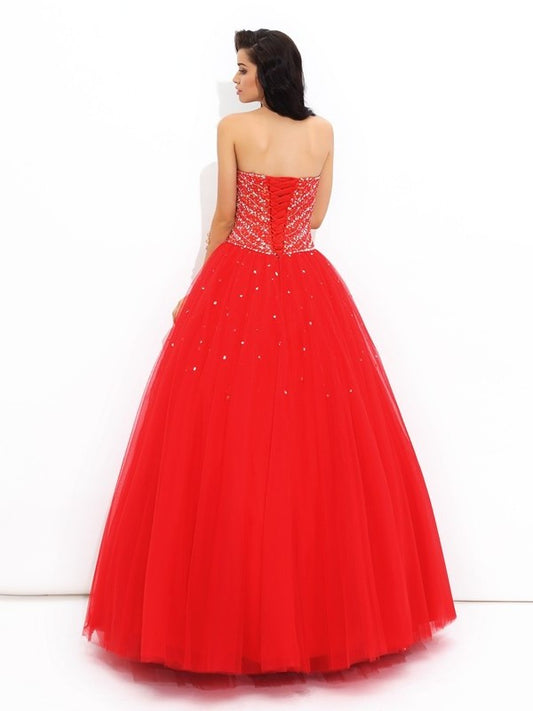 Gown Sweetheart Ball Beading Long Sleeveless Net Quinceanera Dresses