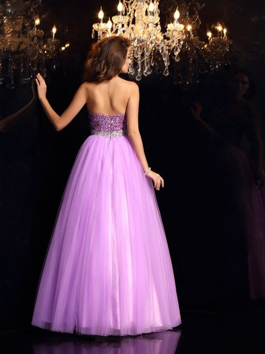 Woven Elastic Sequin Sleeveless Long Gown Ball Sweetheart Satin Quinceanera Dresses