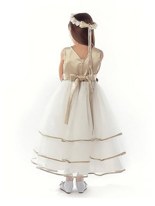 Ankle-Length V-neck Tulle A-line/Princess Sleeveless Flower Girl Dresses