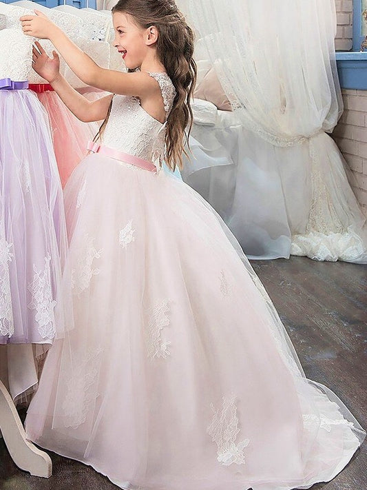 Gown Bowknot Sleeveless Floor-Length Ball Tulle Sweetheart Flower Girl Dresses