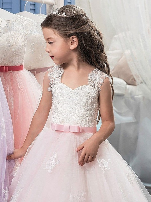 Gown Bowknot Sleeveless Floor-Length Ball Tulle Sweetheart Flower Girl Dresses