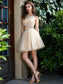 A-Line/Princess Scoop Elise Net Homecoming Dresses Sleeveless Beading Short/Mini Two Piece