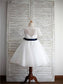 1/2 Sash/Ribbon/Belt Scoop A-line/Princess Sleeves Tulle Tea-Length Flower Girl Dresses