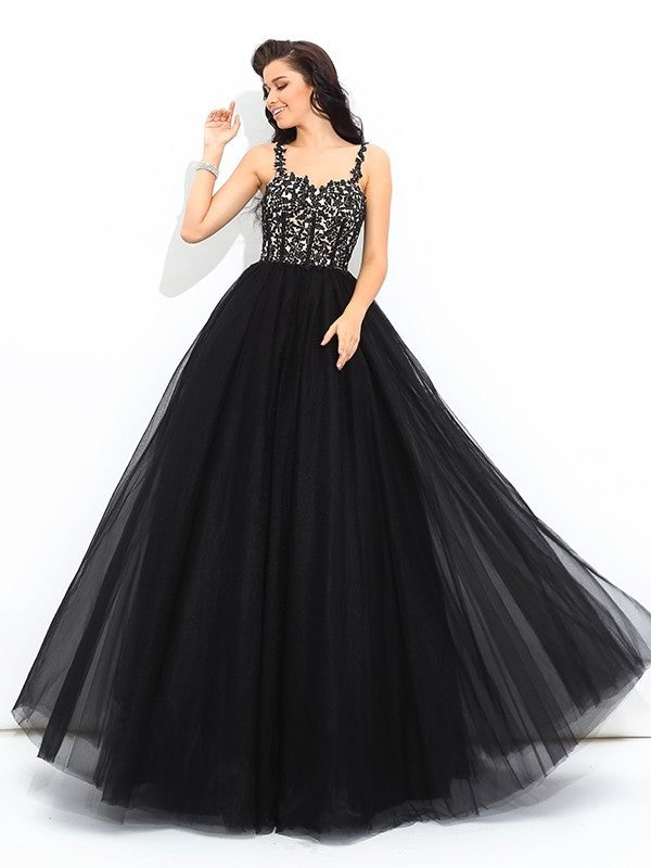 Straps Ball Sleeveless Applique Gown Long Net Quinceanera Dresses