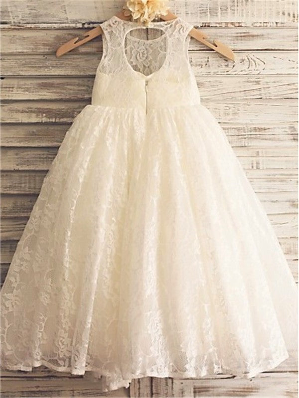 A-line/Princess Ankle-Length Sleeveless Scoop Lace Flower Girl Dresses