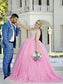 Train Sleeveless Sweetheart Pearls Sweep/Brush Gown Ball Tulle Plus Size Dresses