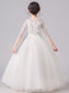 Bowknot Scoop A-Line/Princess 3/4 Floor-Length Sleeves Lace Flower Girl Dresses