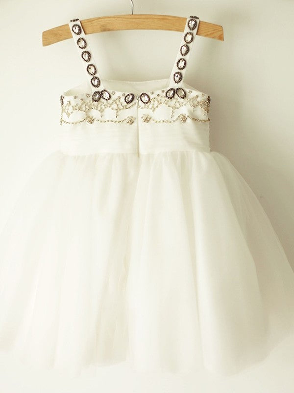 Straps Knee-Length Tulle Beading Sleeveless A-Line/Princess Flower Girl Dresses