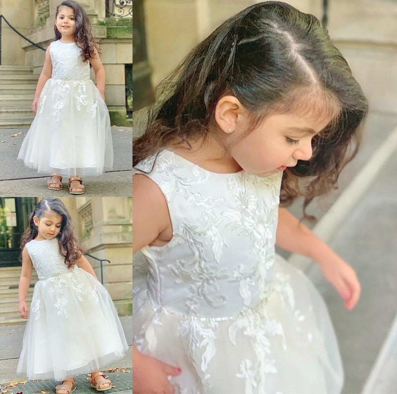 Ankle-Length Tulle Sleeveless Scoop Lace A-Line/Princess Flower Girl Dresses