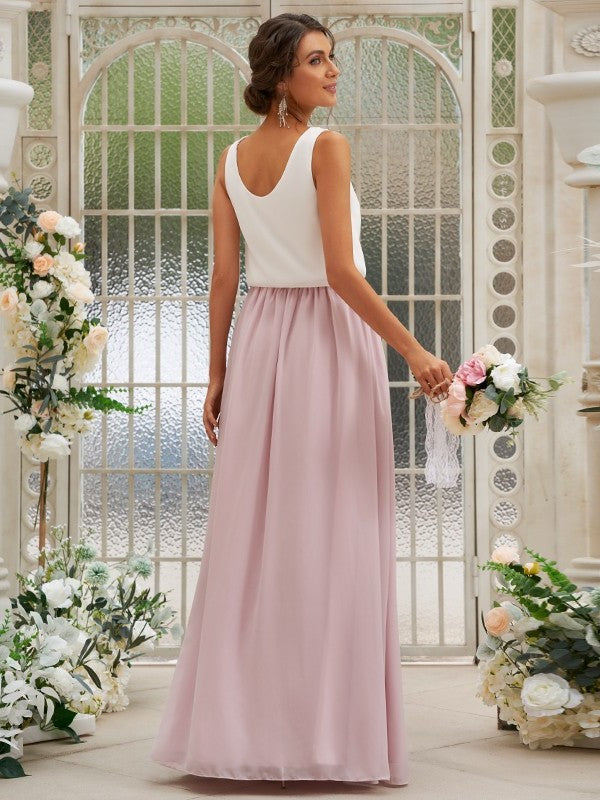 Scoop Sleeveless Ruffles A-Line/Princess Chiffon Floor-Length Bridesmaid Dresses