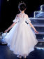 Short Applique Scoop Sleeves Asymmetrical A-Line/Princess Tulle Flower Girl Dresses