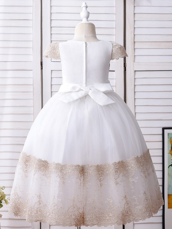 Ball Sleeves Hand-Made Ankle-Length Short Lace Scoop Gown Flower Flower Girl Dresses