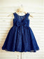 Lace Tea-Length Sleeveless Bowknot Scoop A-line/Princess Flower Girl Dresses