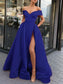 A-Line/Princess Off-the-Shoulder Sleeveless Ruffles Satin Sweep/Brush Train Dresses