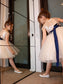 Short Sleeves Scoop Tulle Knee-Length A-Line/Princess Sash/Ribbon/Belt Flower Girl Dresses