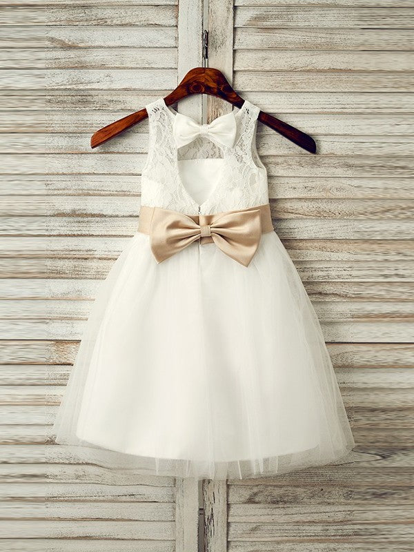 Scoop A-Line/Princess Tulle Sleeveless Tea-Length Bowknot Flower Girl Dresses