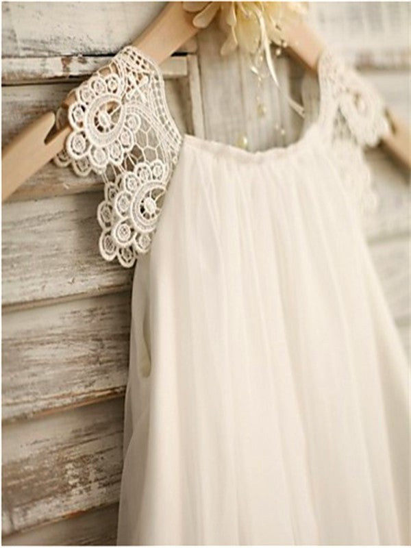 Lace Chiffon Scoop Sleeveless Tea-Length A-line/Princess Flower Girl Dresses