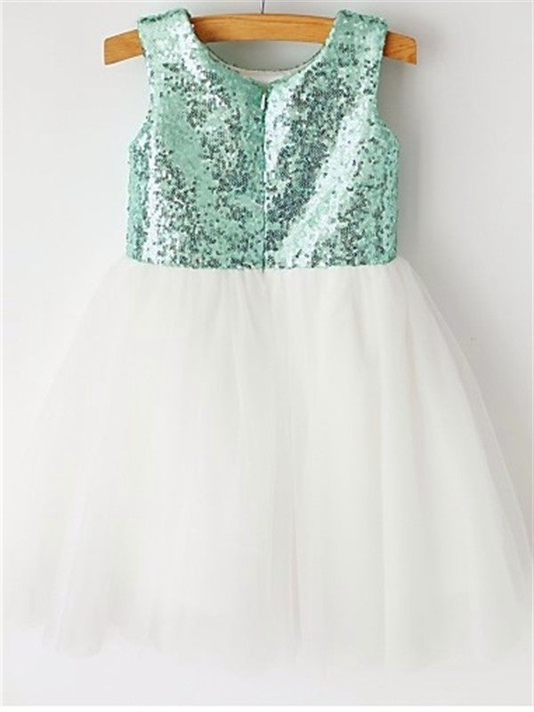 A-line/Princess Tea-Length Sleeveless Scoop Tulle Sequin Flower Girl Dresses