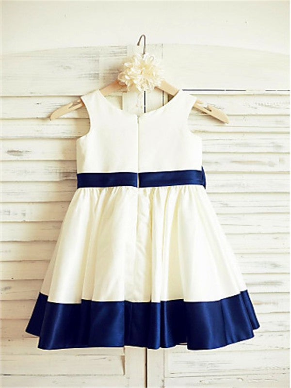 Bowknot Scoop Satin Sleeveless Knee-Length A-line/Princess Flower Girl Dresses