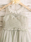 Tea-Length A-line/Princess Sleeveless Scoop Beading Tulle Flower Girl Dresses