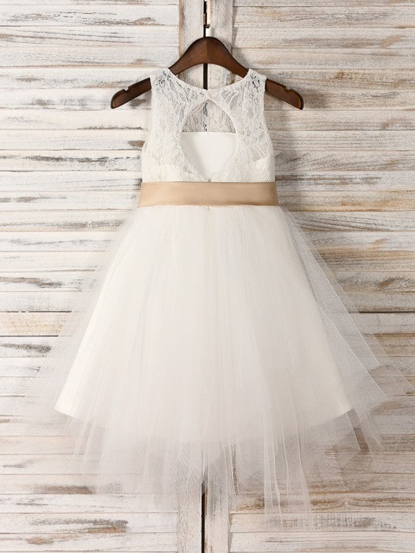 Tea-Length Sash/Ribbon/Belt Sleeveless Tulle A-Line/Princess Scoop Flower Girl Dresses