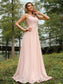 A-Line/Princess Lace V-neck Chiffon Sleeveless Floor-Length Bridesmaid Dresses