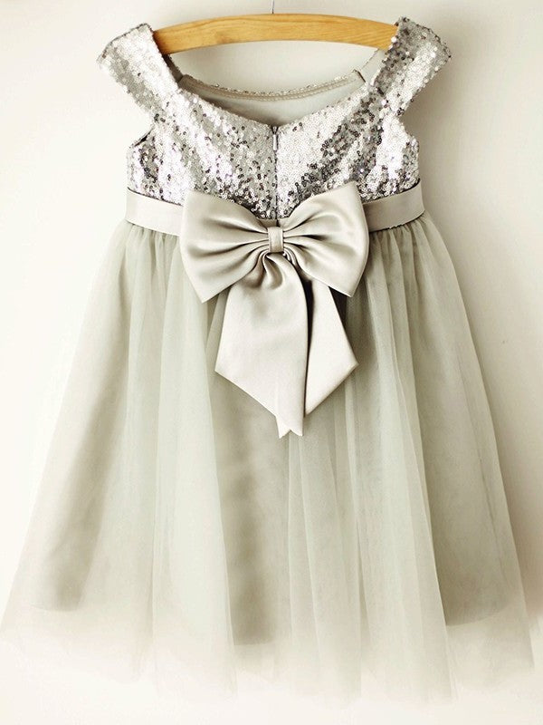 Tulle Bowknot Sleeveless Bateau Knee-Length A-Line/Princess Flower Girl Dresses