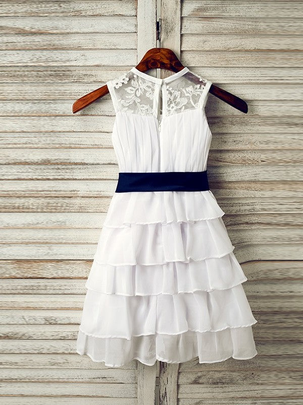 Tea-Length Chiffon Scoop Sash/Ribbon/Belt A-Line/Princess Sleeveless Flower Girl Dresses