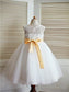 A-line/Princess Lace Tulle Sleeveless Tea-Length Scoop Flower Girl Dresses