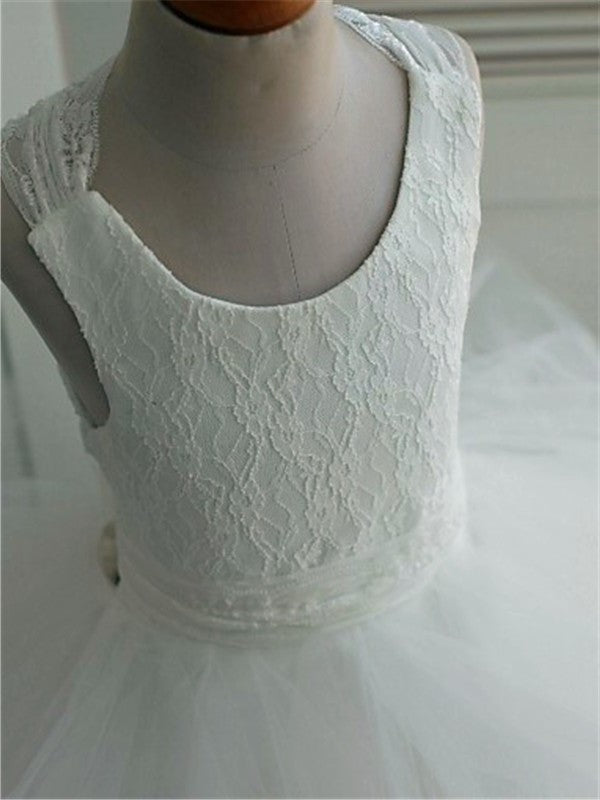 Sleeveless Ball Scoop Tulle Lace Gown Ankle-Length Flower Girl Dresses