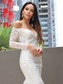 Trumpet/Mermaid Sleeves Long Sweep/Brush Tulle Applique Off-the-Shoulder Train Wedding Dresses