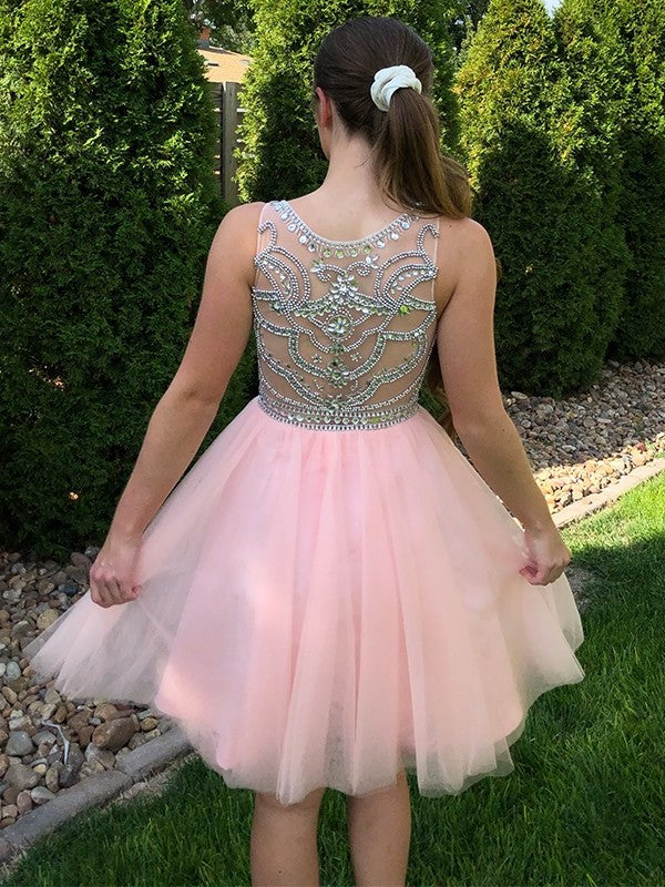 Scoop Sleeveless Beading A-Line/Princess Tulle Short/Mini Homecoming Dresses