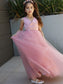 Bowknot Sleeveless A-Line/Princess Tulle V-neck Floor-Length Flower Girl Dresses