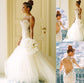 Sweetheart Spaghetti Court Sleeveless Applique Straps Trumpet/Mermaid Lace Train Tulle Wedding Dresses