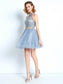 A-Line/Princess Lailah High Neck Sleeveless Homecoming Dresses Beading Short/Mini Net Two Piece Dresses