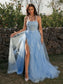 Applique Tulle A-Line/Princess Sleeveless Halter Sweep/Brush Train Dresses