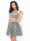 A-line/Princess High Neck Ruffles Sleeveless Short Homecoming Dresses Net Gracie Two Piece Dresses