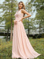 A-Line/Princess Lace V-neck Chiffon Sleeveless Floor-Length Bridesmaid Dresses