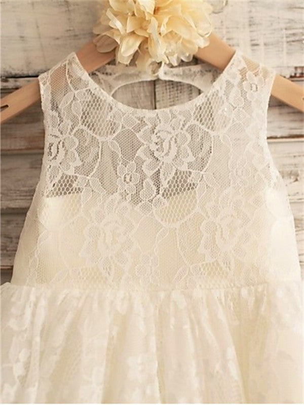 A-line/Princess Ankle-Length Sleeveless Scoop Lace Flower Girl Dresses