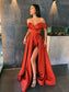 A-Line/Princess Off-the-Shoulder Sleeveless Ruffles Satin Sweep/Brush Train Dresses