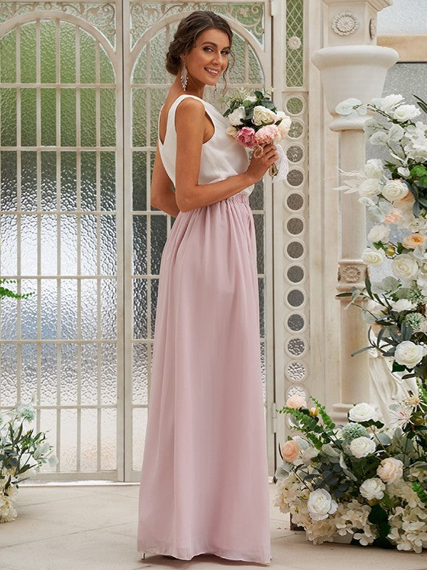 Scoop Sleeveless Ruffles A-Line/Princess Chiffon Floor-Length Bridesmaid Dresses