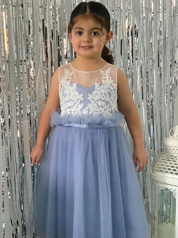 Knee-Length Tulle Sleeveless A-Line/Princess Lace Scoop Flower Girl Dresses