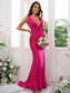 Sweep/Brush Jersey V-neck Ruched Sleeveless Trumpet/Mermaid Train Bridesmaid Dresses