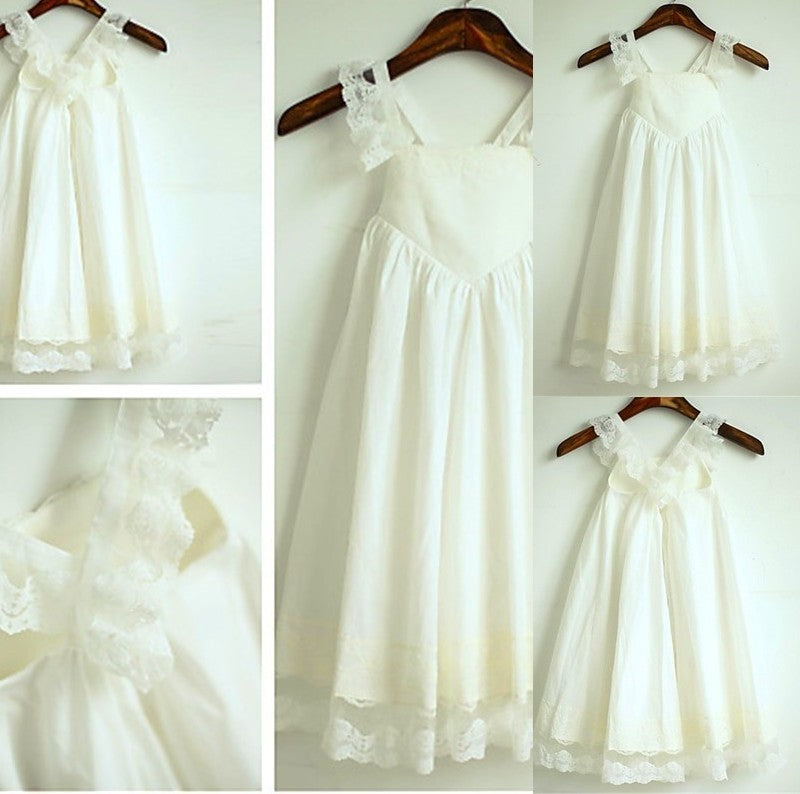 A-line/Princess Tea-Length Chiffon Sleeveless Ruffles Straps Flower Girl Dresses