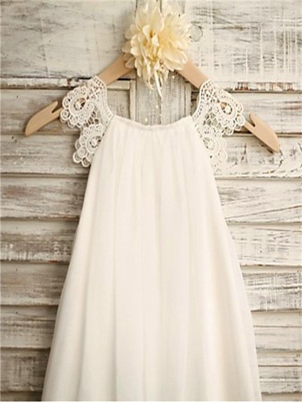 Lace Chiffon Scoop Sleeveless Tea-Length A-line/Princess Flower Girl Dresses