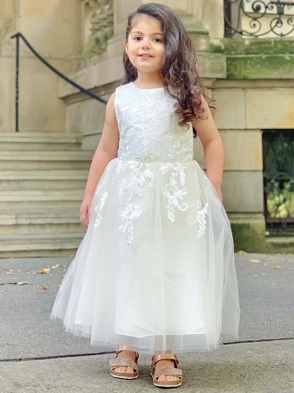 Ankle-Length Tulle Sleeveless Scoop Lace A-Line/Princess Flower Girl Dresses