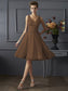 Sleeveless V-neck Short A-Line/Princess Pleats Chiffon Bridesmaid Dresses