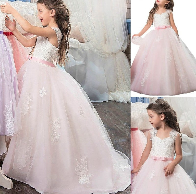 Gown Bowknot Sleeveless Floor-Length Ball Tulle Sweetheart Flower Girl Dresses