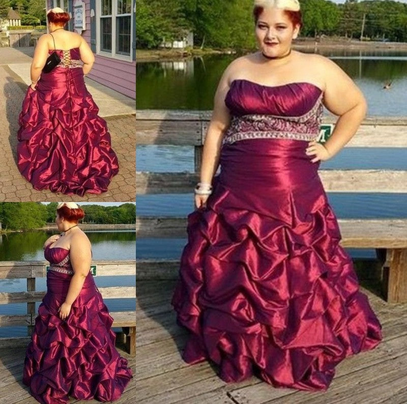 A-Line/Princess Floor-Length Sleeveless Taffeta Beading Strapless Plus Size Dresses